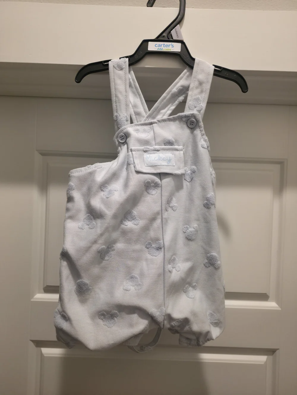 Disney Light Blue Mickey Embroidered Overall Set with Matching Bucket Hat